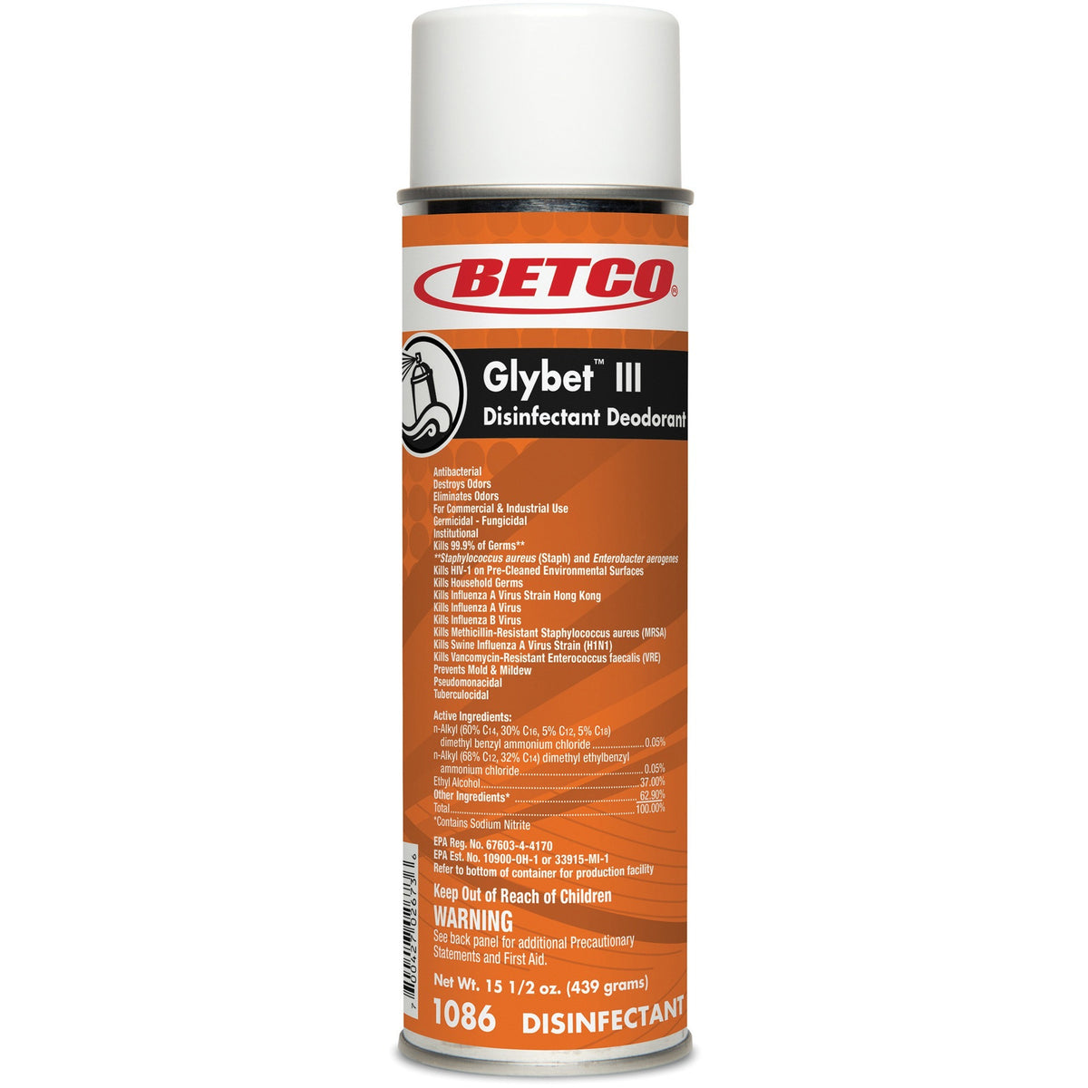 Betco Glybet III Disinfectant Deodorizer - Ready-To-Use - 496 fl oz (15.5 quart) - Citrus Bouquet Scent - 12 / Carton