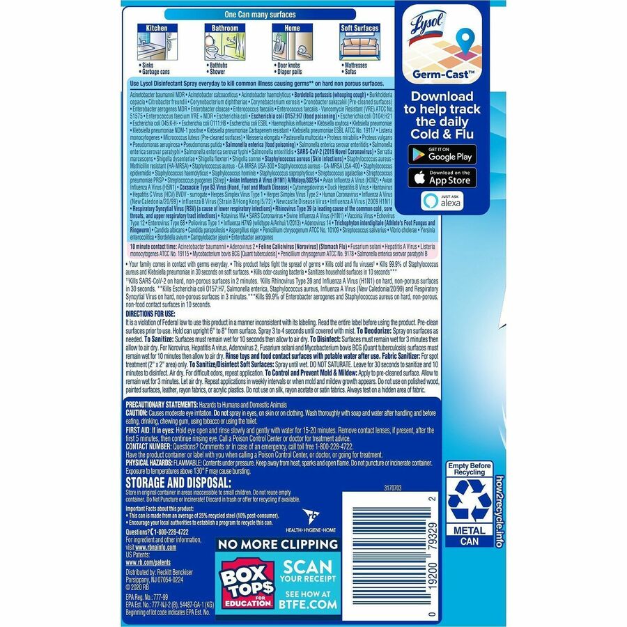 Lysol Disinfectant - For Multi Surface - Ready-To-Use - Spray - 19 fl oz (0.6 quart) - Crisp Linen Scent - Recommended F