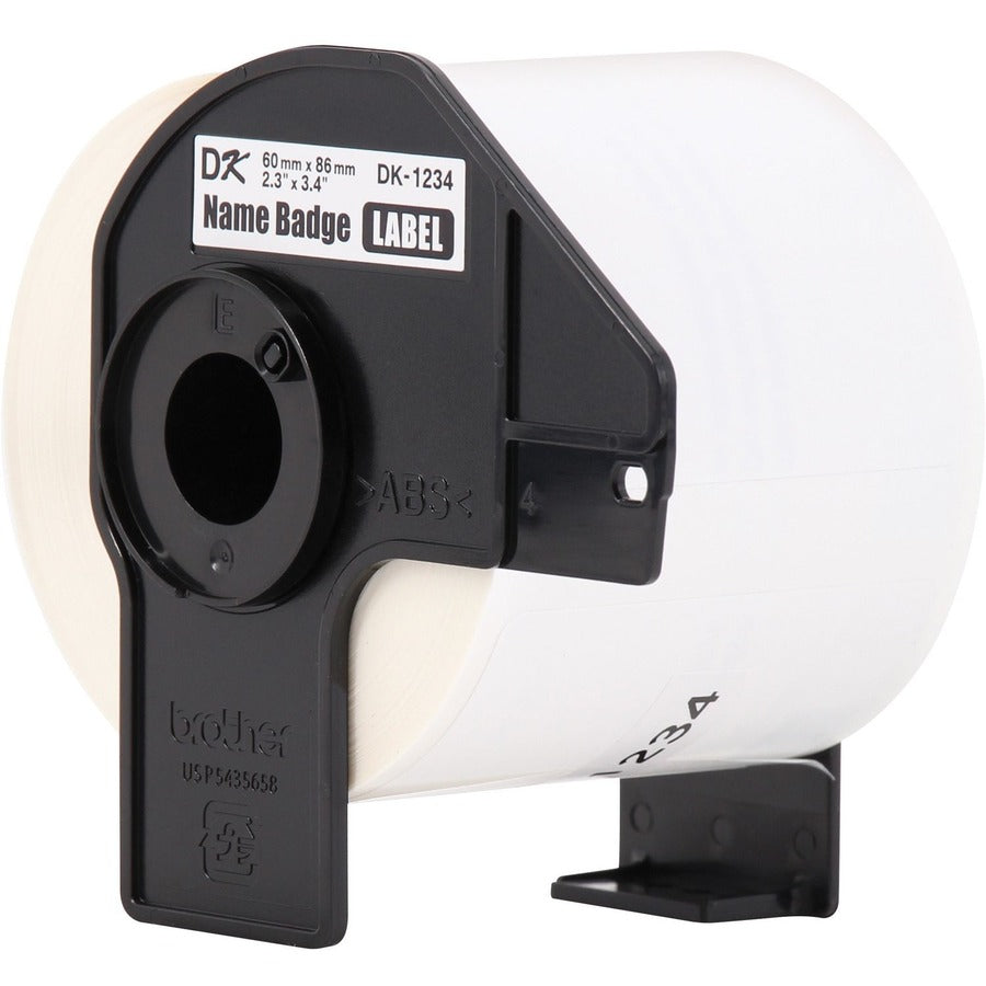 Brother DK Name Badge Label - 3 2/5" Width x 2 19/64" Length - Rectangle - Thermal - White - Paper - 260 / Roll - 3 / Bo