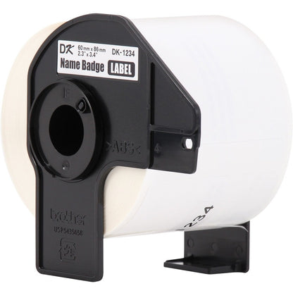 Brother DK Name Badge Label - 3 2/5" Width x 2 19/64" Length - Rectangle - Thermal - White - Paper - 260 / Roll - 3 / Bo