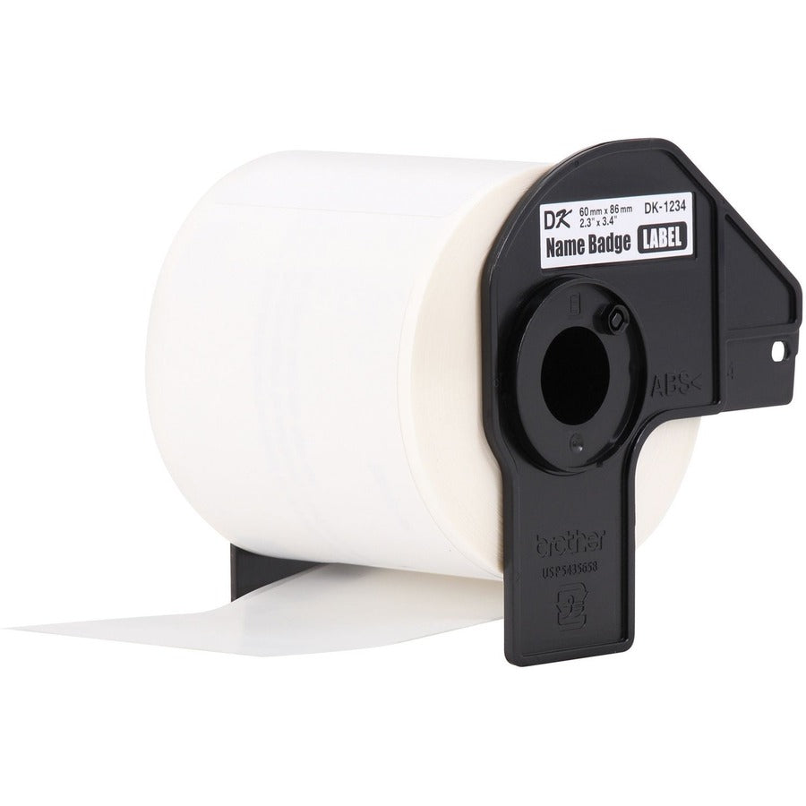 Brother DK Name Badge Label - 3 2/5" Width x 2 19/64" Length - Rectangle - Thermal - White - Paper - 260 / Roll - 3 / Bo