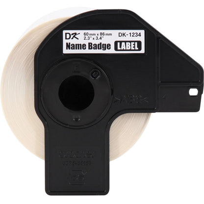 Brother DK Name Badge Label - 3 2/5" Width x 2 19/64" Length - Rectangle - Thermal - White - Paper - 260 / Roll - 3 / Bo