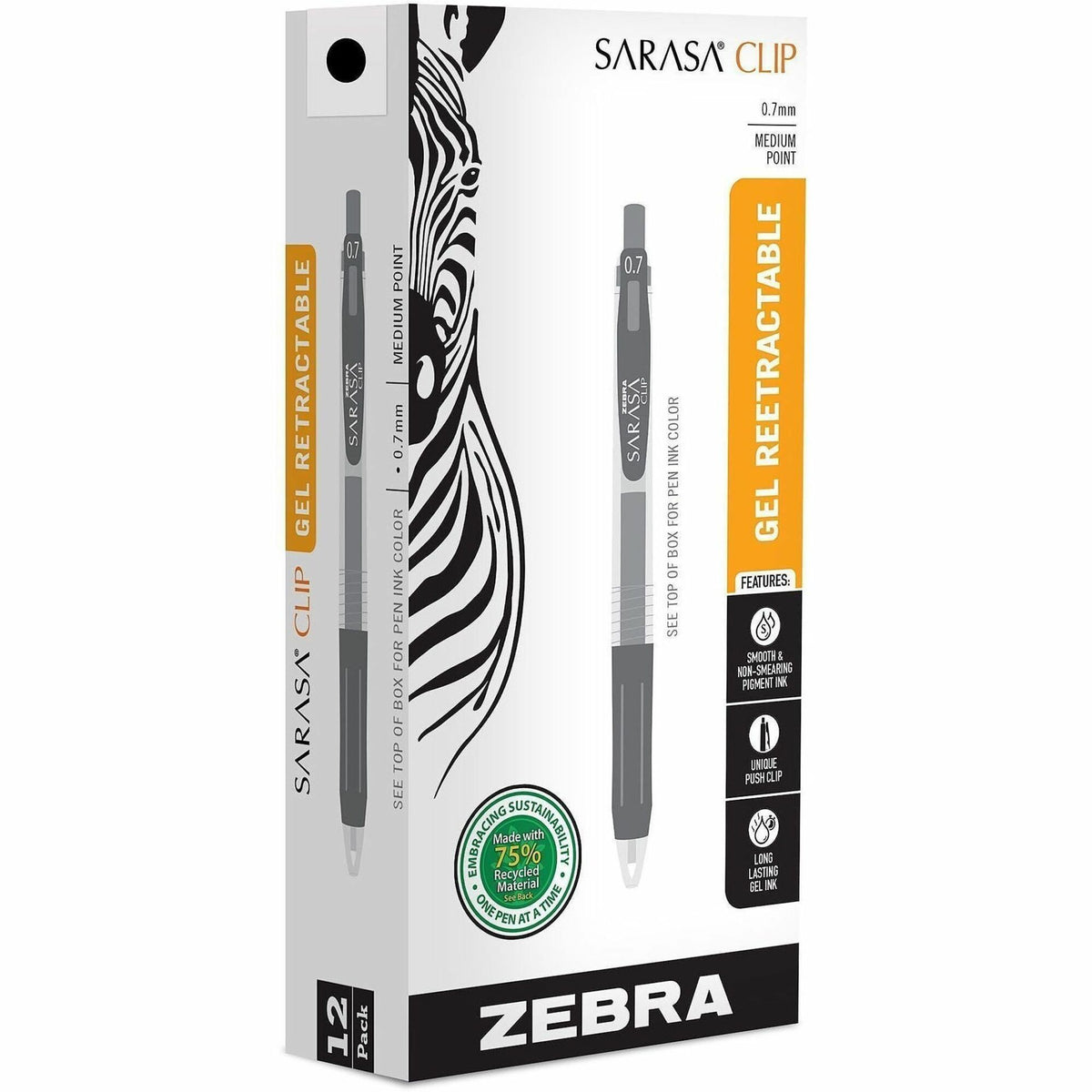 Zebra Pen SARASA Clip Retractable Gel Pen - 0.7 mm Pen Point - Retractable - Black Ink - Water Based, Pigment-based, Gel