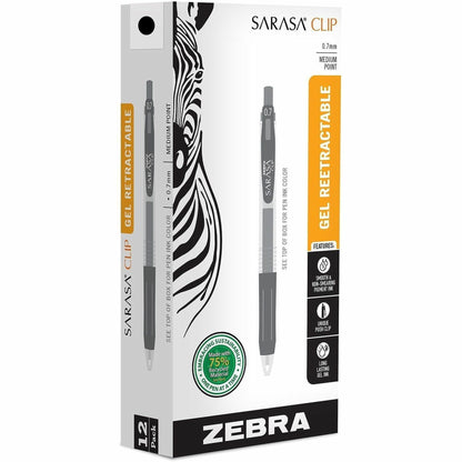 Zebra Pen SARASA Clip Retractable Gel Pen - 0.7 mm Pen Point - Retractable - Black Ink - Water Based, Pigment-based, Gel