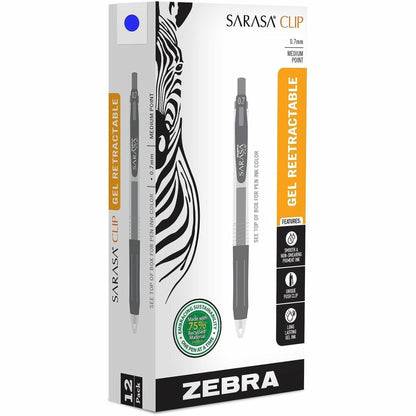 Zebra SARASA Clip Retractable Gel Pen - 0.7 mm Pen Point - Retractable - Blue Ink - Water Based, Pigment-based, Gel-base