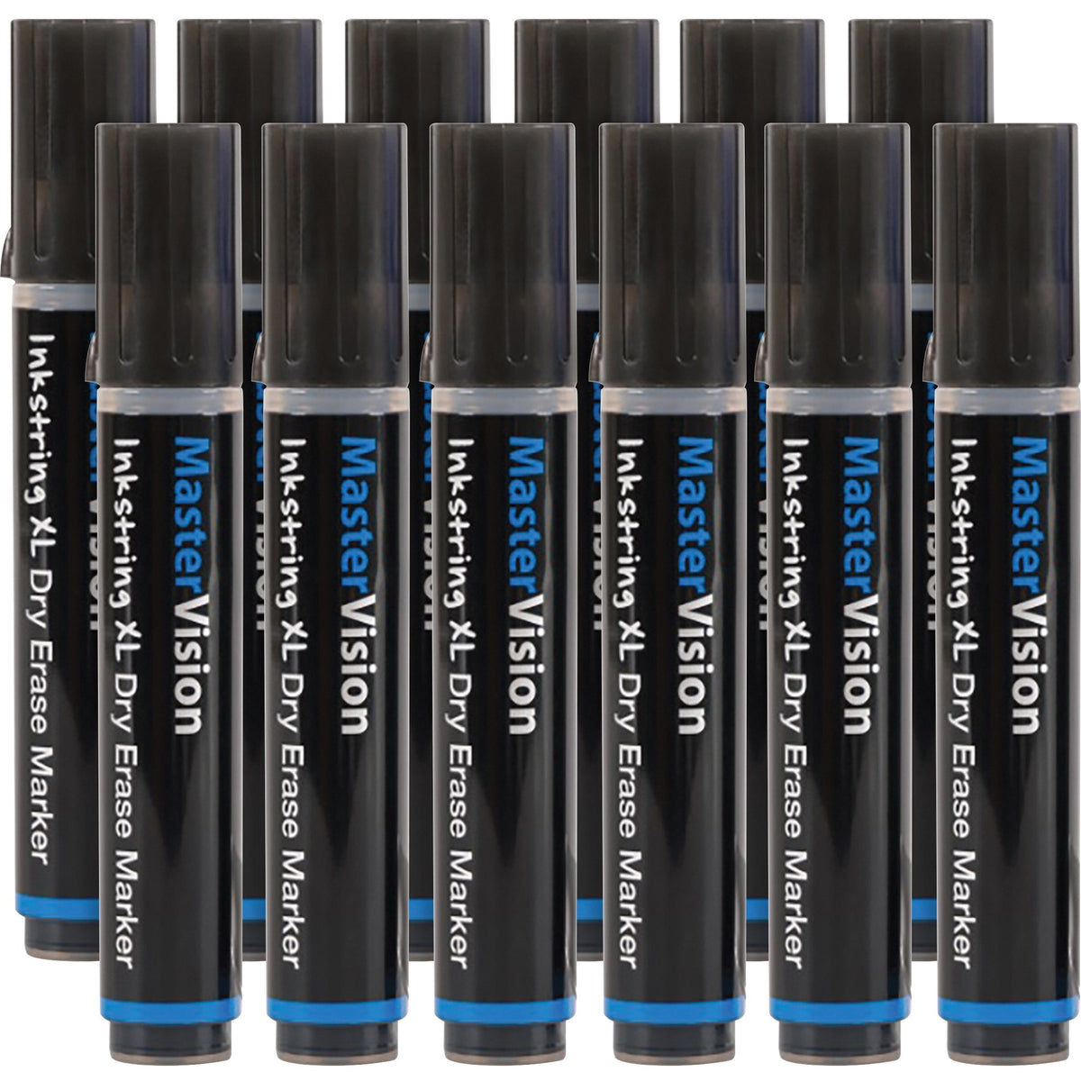 MasterVision Inkstring XL Dry-Erase Markers - Erasable - Black Ink - Gel-based - 12 / Pack