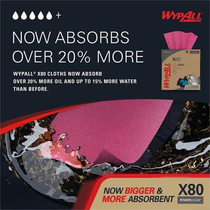 Wypall Power Clean X80 Heavy Duty Cloths - 16.80" Length x 8.34" Width - 5 / Carton