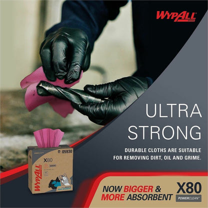 Wypall Power Clean X80 Heavy Duty Cloths - 16.80" Length x 8.34" Width - 5 / Carton
