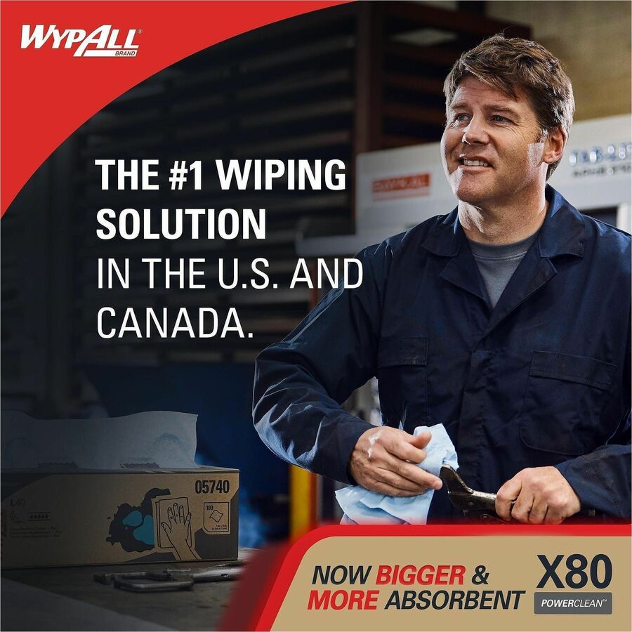 Wypall Power Clean X80 Heavy Duty Cloths - 16.80" Length x 8.34" Width - 5 / Carton