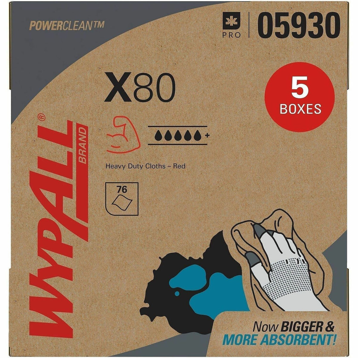 Wypall Power Clean X80 Heavy Duty Cloths - 16.80" Length x 8.34" Width - 5 / Carton