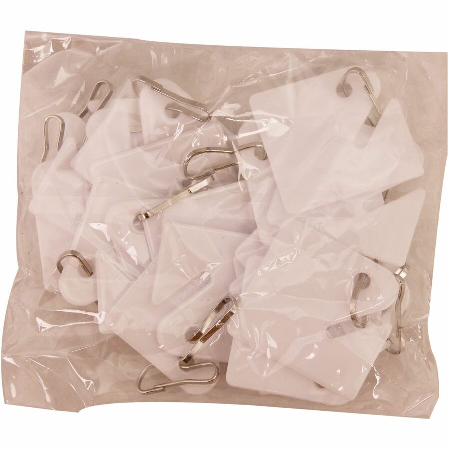 Sparco Square Key Tags - 4.75" Length x 1.40" Width - Square - Hook Fastener - Plastic - White - 20 / Pack