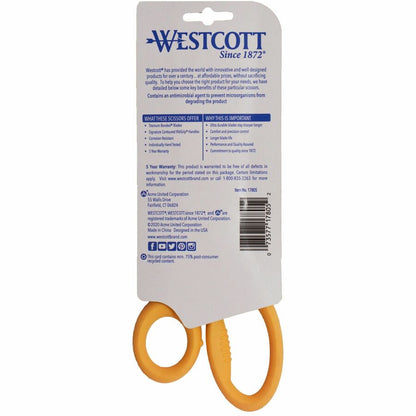 Westcott 8" Titanium Bonded Antimicrobial Scissors - 8" Blade Length - Left/Right - Titanium - Straight Tip - Gray/Yello