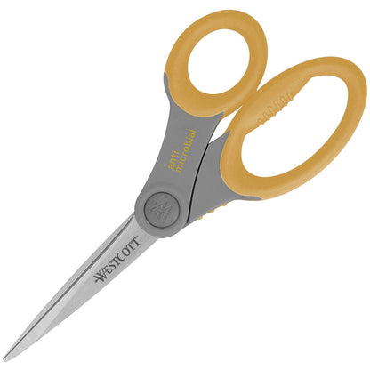 Westcott 8" Titanium Bonded Antimicrobial Scissors - 8" Blade Length - Left/Right - Titanium - Straight Tip - Gray/Yello