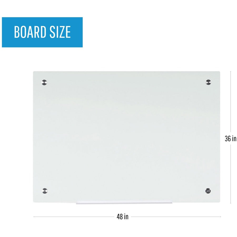 MasterVision Magnetic Glass Dry Erase Board - 36" (3 ft) Width x 48" (4 ft) Height - White Glass Surface - Rectangle - H