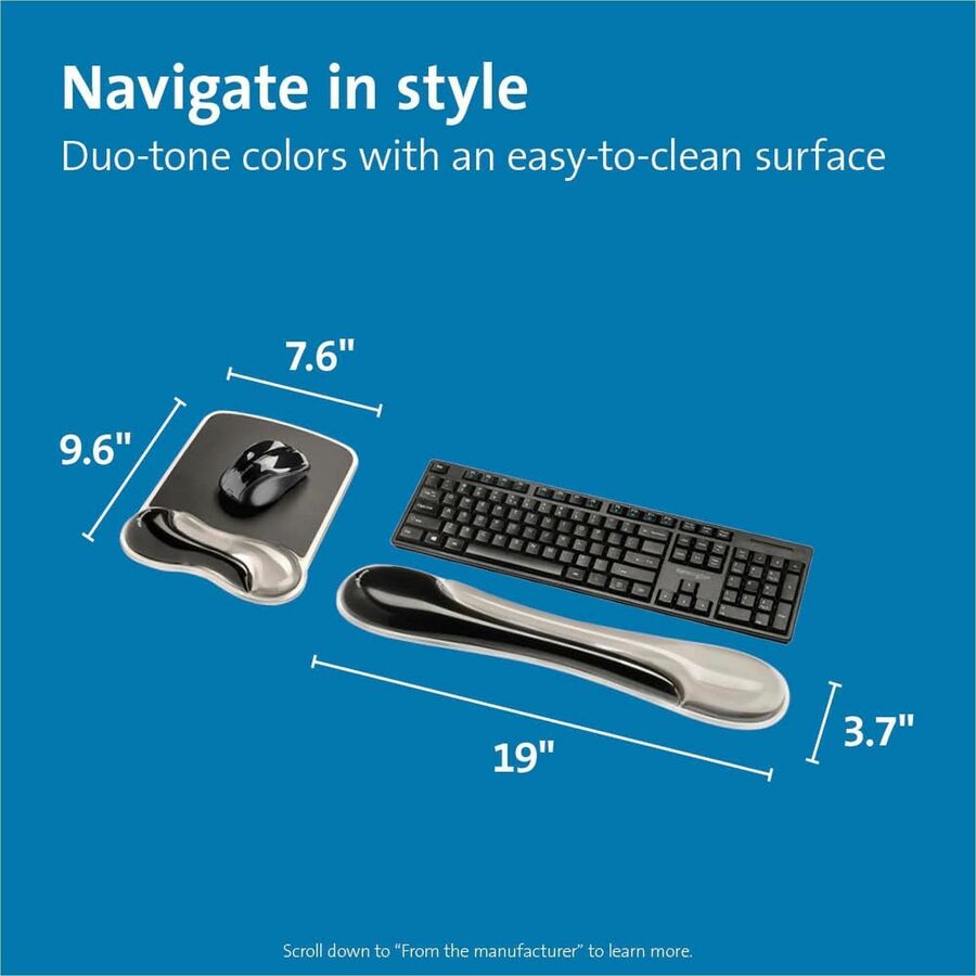 Kensington Duo Gel Mouse Pad Wrist Rest - 1.70" Height x 11.40" Width - Gray - Gel - 1 Each