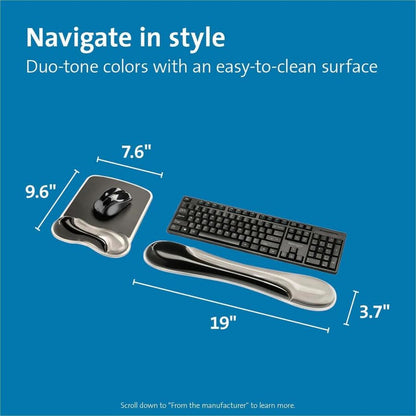 Kensington Duo Gel Mouse Pad Wrist Rest - 1.70" Height x 11.40" Width - Gray - Gel - 1 Each