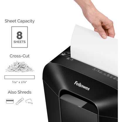 Fellowes LX45 Cross-cut Shredder - Non-continuous Shredder - Cross Cut - 8 Per Pass - for shredding Staples, Paper, Pape