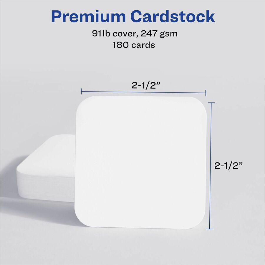 Avery® Clean Edge Square Cards, Rounded Corners, 2.5" x 2.5" (35703) - 145 Brightness - A4 - 8 1/2" x 11" - 91 lb Basis 