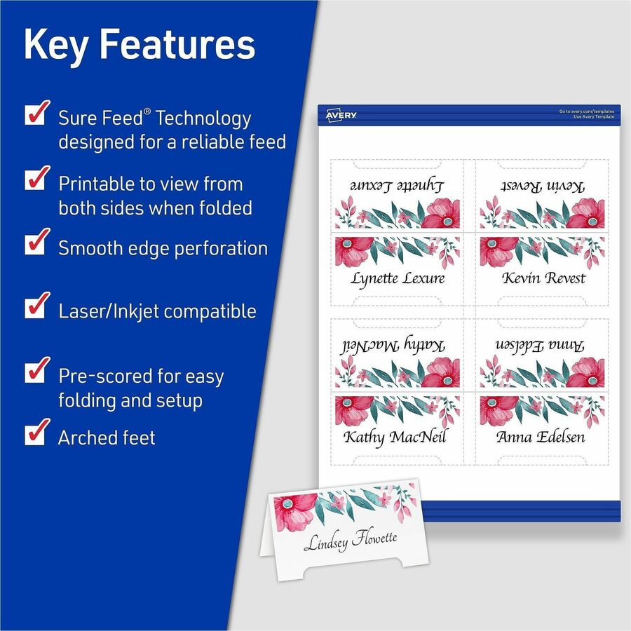 Avery® Sure Feed Arched Tent Cards - 97 Brightness - Letter - 8 1/2" x 11" - 65 lb Basis Weight - 176 g/m² Grammage - Ma