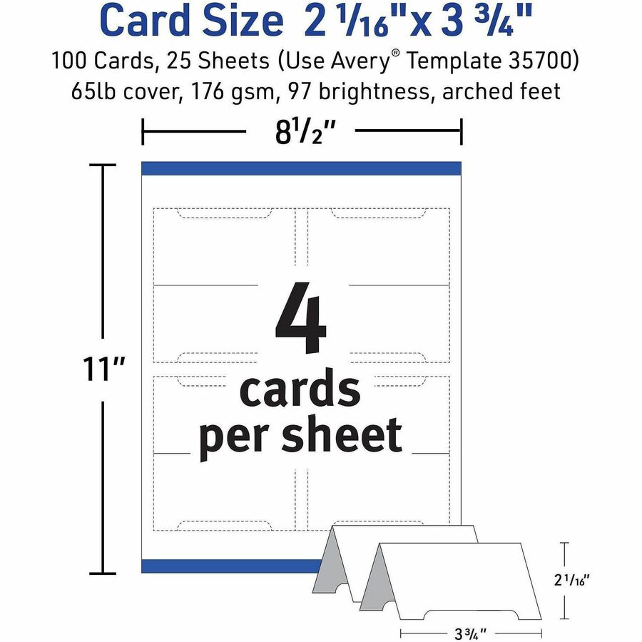 Avery® Sure Feed Arched Tent Cards - 97 Brightness - Letter - 8 1/2" x 11" - 65 lb Basis Weight - 176 g/m² Grammage - Ma