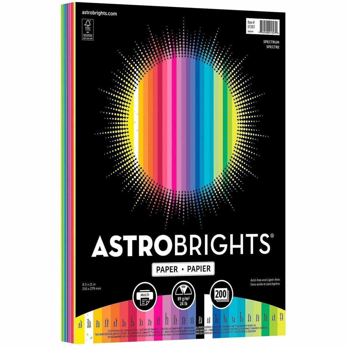 Astrobrights Spectrum Assortment Multipurpose Paper - Letter - 8 1/2" x 11" - 24 lb Basis Weight - Smooth - FSC - 1 Pack