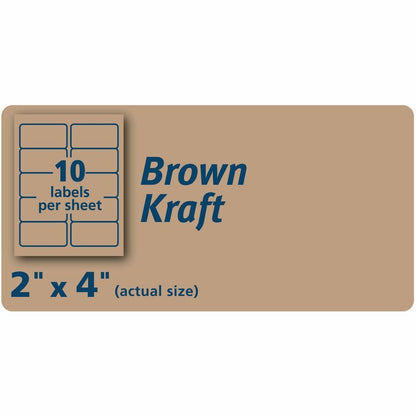 Avery® Shipping Labels,, Kraft Brown, 2" x 4" , 250 Labels (5784) - 2" Height x 4" Width - Permanent Adhesive - Rectangl