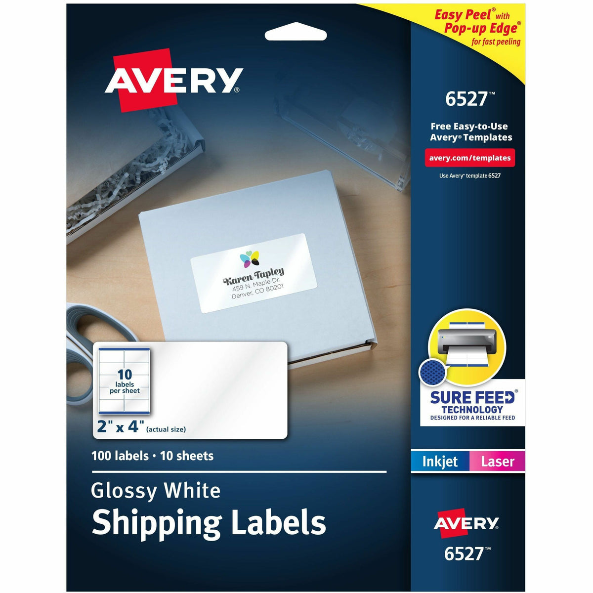 Avery® Shipping Labels, Glossy White, 2" x 4" , 100 Total (6527) - 2" Height x 4" Width - Permanent Adhesive - Rectangle