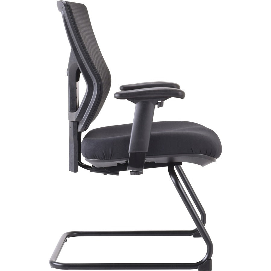 Lorell Conjure Guest Chair - Fabric, Polyurethane Foam Seat Material - Mesh Back Material - Mid Back - Sled Base - Black