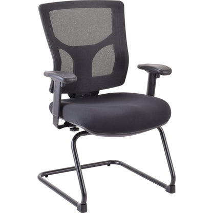 Lorell Conjure Guest Chair - Fabric, Polyurethane Foam Seat Material - Mesh Back Material - Mid Back - Sled Base - Black