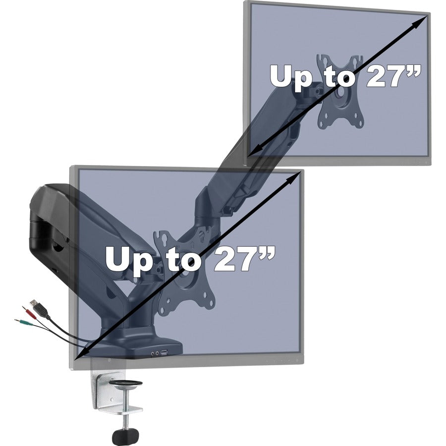 Lorell Mounting Arm for Monitor - Black - Height Adjustable - 2 Display(s) Supported - 14.30 lb Load Capacity - 75 x 75,
