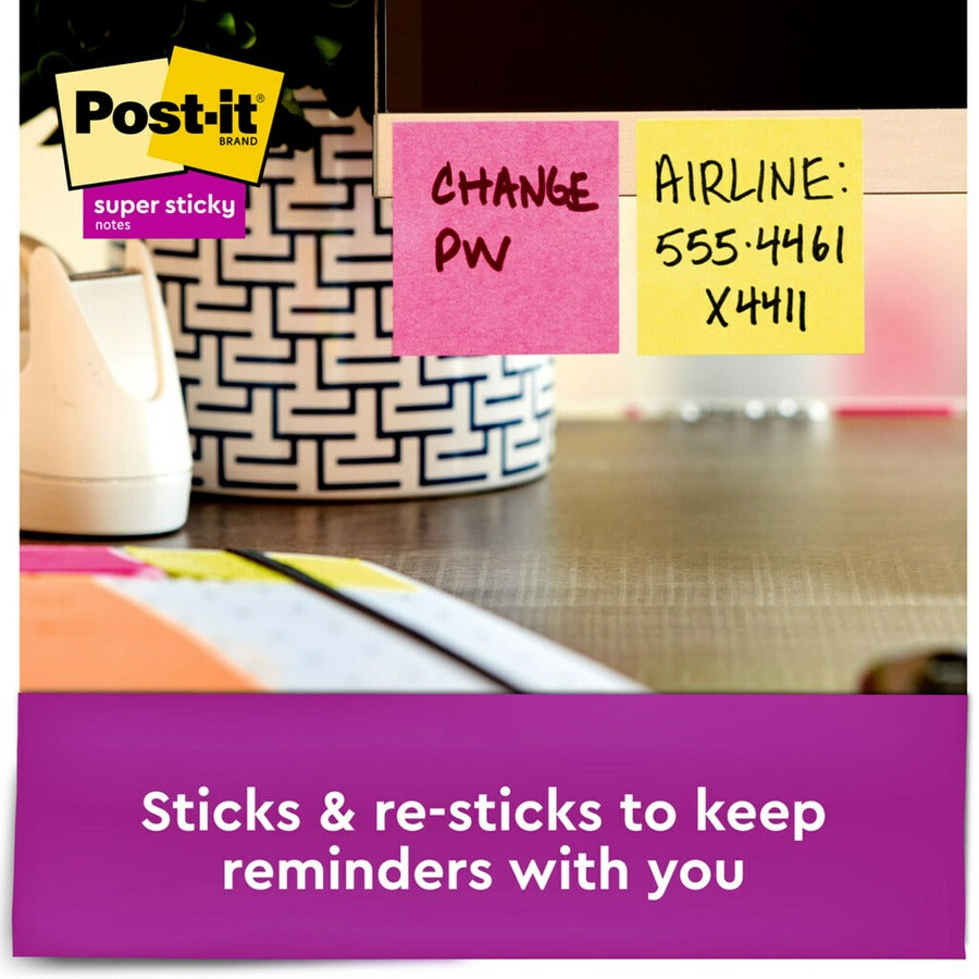 Post-it® Super Sticky Notes - Energy Boost Color Collection - 2" Flag/Note Width x 2" Flag/Note Length - Square - 90 She