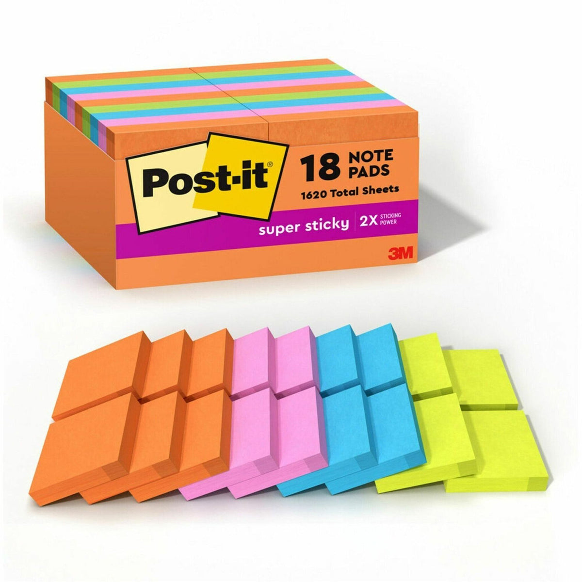 Post-it® Super Sticky Notes - Energy Boost Color Collection - 2" Flag/Note Width x 2" Flag/Note Length - Square - 90 She