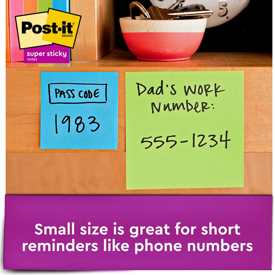 Post-it® Super Sticky Notes - Energy Boost Color Collection - 2" Flag/Note Width x 2" Flag/Note Length - Square - 90 She