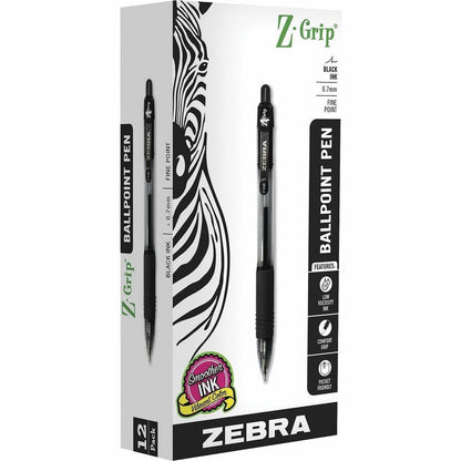 Zebra Pen Z-Grip Retractable Ballpoint Pens - 0.7 mm Pen Point - Retractable - Black Ink - 1 Dozen