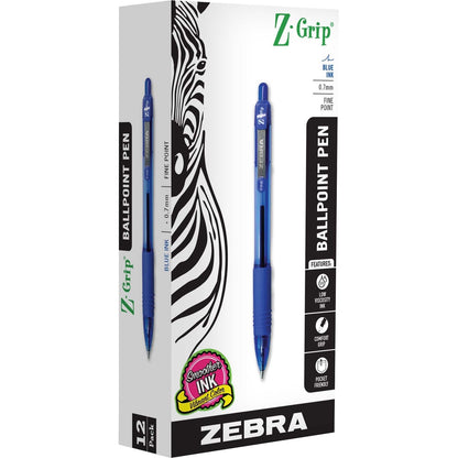 Zebra Pen Z-Grip Retractable Ballpoint Pens - 0.7 mm Pen Point - Retractable - Blue Ink - 1 Dozen