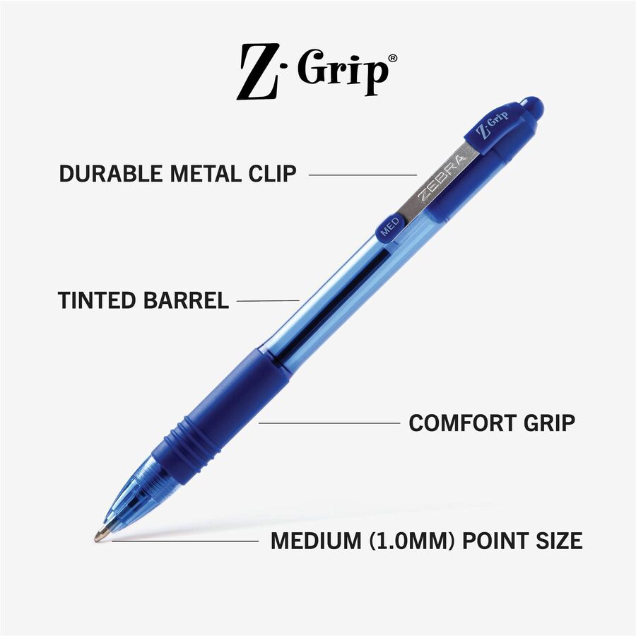 Zebra Pen Z-Grip Retractable Ballpoint Pen - 0.7 mm Pen Point - Retractable - Blue Ink - 1 Pack