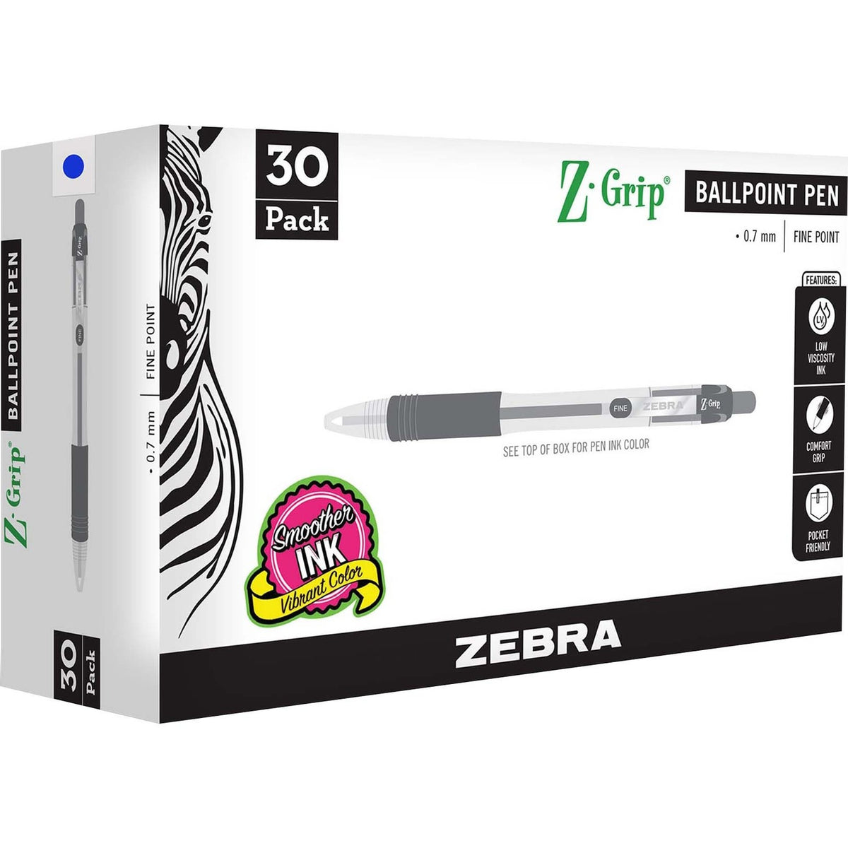 Zebra Pen Z-Grip Retractable Ballpoint Pen - 0.7 mm Pen Point - Retractable - Blue Ink - 1 Pack