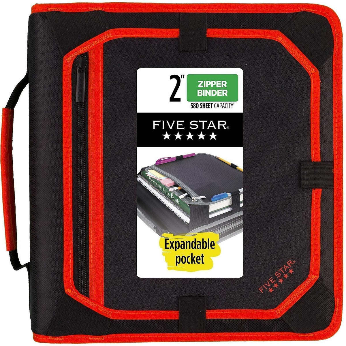 Five Star Zipper Binder With Expansion Panel, 2" Rings, Assorted Colors - 2" Binder Capacity - Letter - 8 1/2" x 11" She