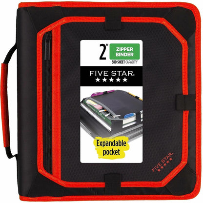 Five Star Zipper Binder With Expansion Panel, 2" Rings, Assorted Colors - 2" Binder Capacity - Letter - 8 1/2" x 11" She