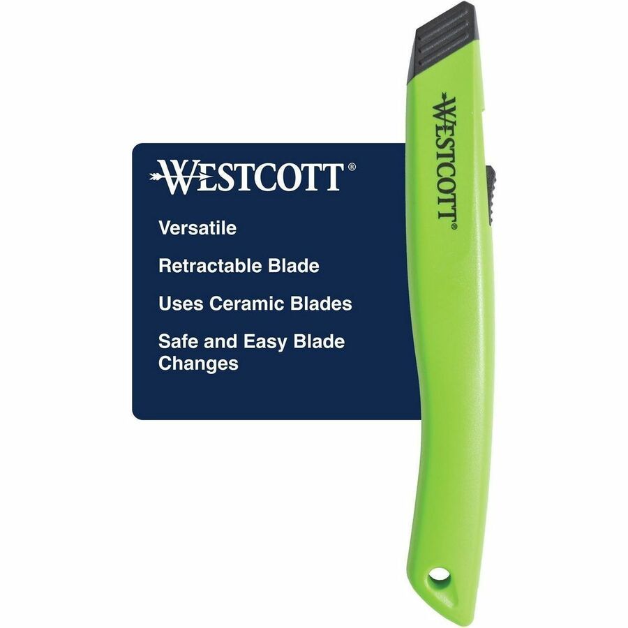Westcott Ceramic Safety Knife (16475) - Retractable Blade - Ceramic - Green - 1 Each