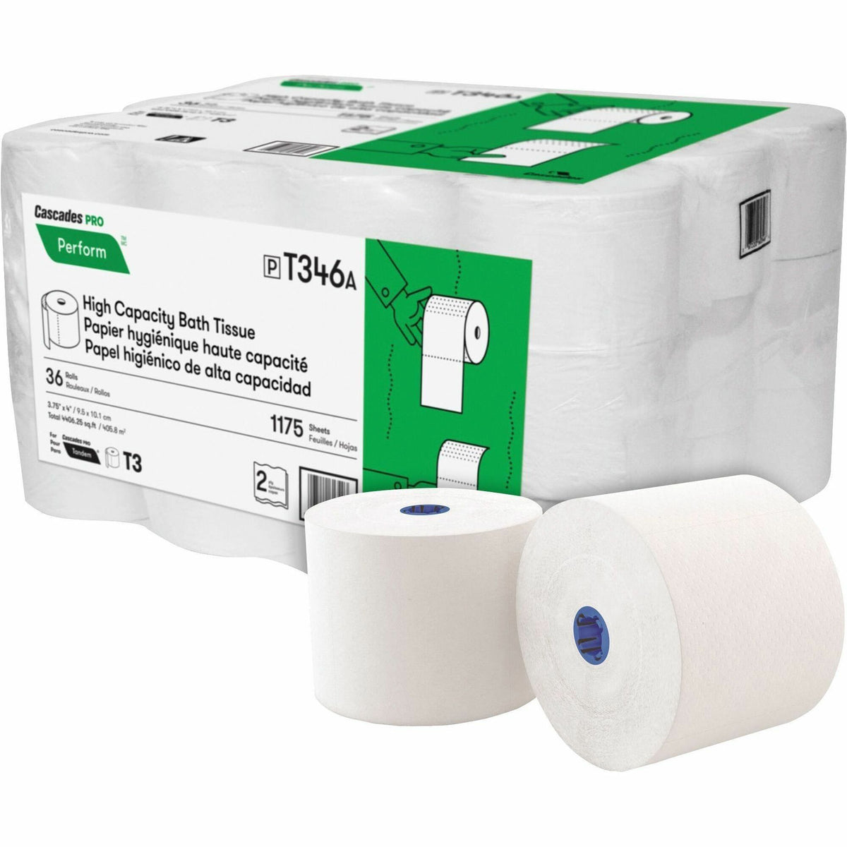 Cascades PRO Perform Tandem Bathroom Tissue - 2 Ply - 1175 Sheets/Roll - 1 3/16" Core - White - 36 Rolls Per Container -