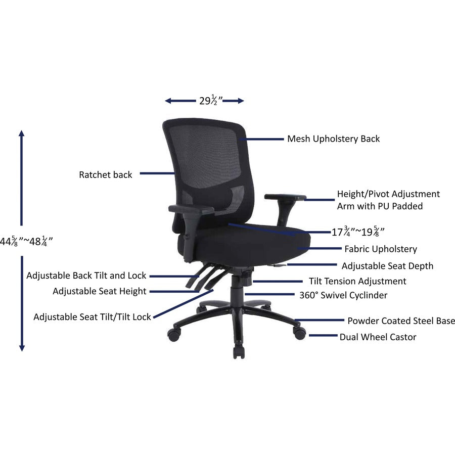 Lorell Big & Tall Mesh Back Office Chair - Fabric Seat Material - Black - Armrest - 1 Each