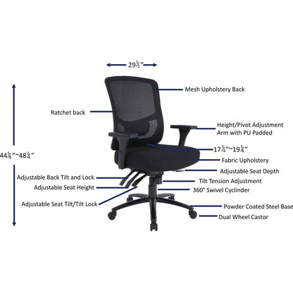 Lorell Big & Tall Mesh Back Office Chair - Fabric Seat Material - Black - Armrest - 1 Each