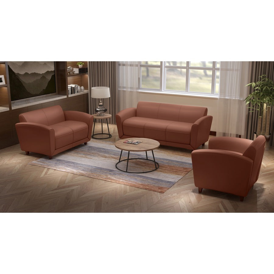 Lorell Accession Coffee Table - Walnut Round Top - Powder Coated Four Leg Base - 4 Legs - 200 lb Capacity - 1 Each