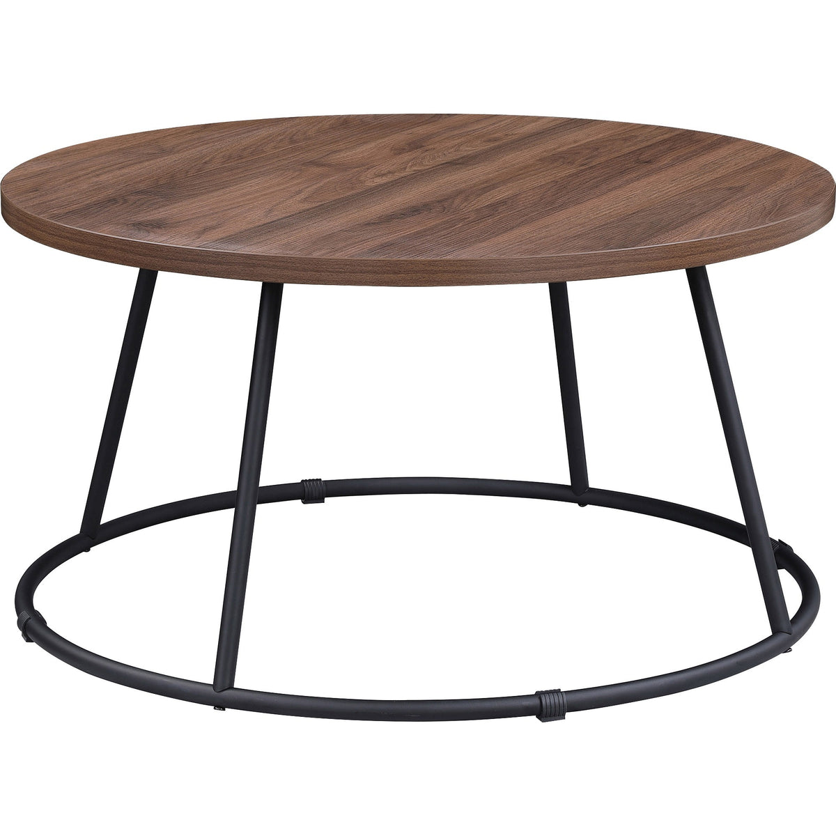Lorell Accession Coffee Table - Walnut Round Top - Powder Coated Four Leg Base - 4 Legs - 200 lb Capacity - 1 Each