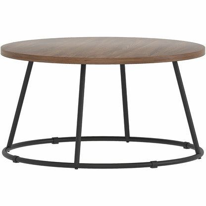 Lorell Accession Coffee Table - Walnut Round Top - Powder Coated Four Leg Base - 4 Legs - 200 lb Capacity - 1 Each