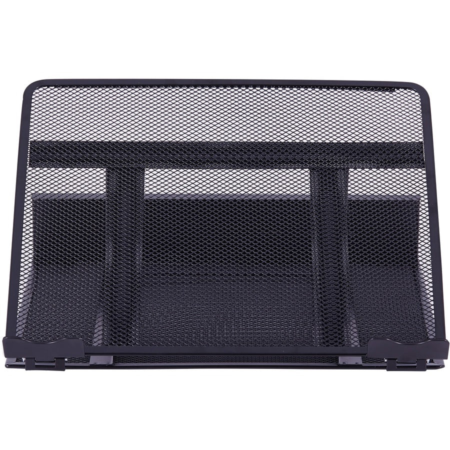 Lorell Mesh Laptop Stand - 3.50" Height x 13" Width x 11.50" Depth - Desktop - Steel, Metal - Black - 1 Each