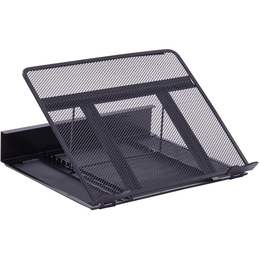 Lorell Mesh Laptop Stand - 3.50" Height x 13" Width x 11.50" Depth - Desktop - Steel, Metal - Black - 1 Each