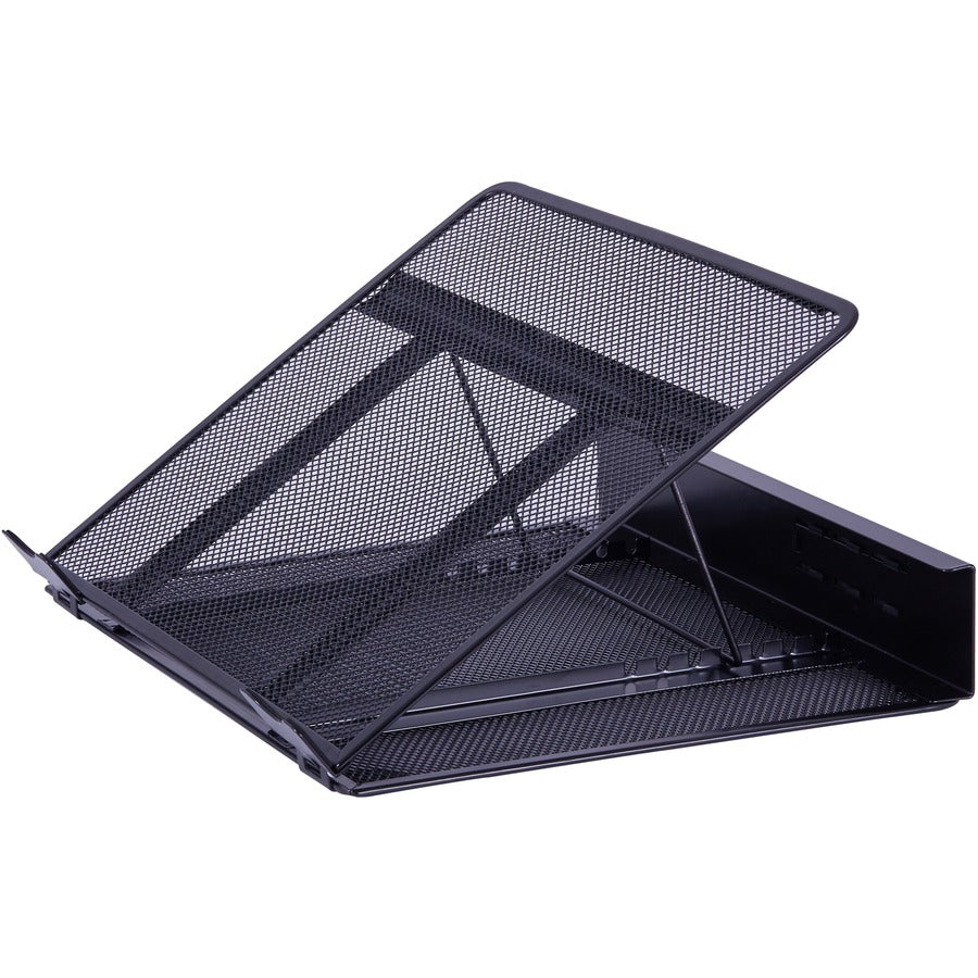 Lorell Mesh Laptop Stand - 3.50" Height x 13" Width x 11.50" Depth - Desktop - Steel, Metal - Black - 1 Each