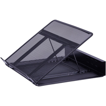 Lorell Mesh Laptop Stand - 3.50" Height x 13" Width x 11.50" Depth - Desktop - Steel, Metal - Black - 1 Each